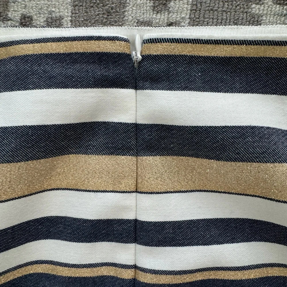 J.Crew Chambray Metallic Gold cream Off White Denim Striped Mini Skirt Lined 4